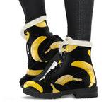 Black Banana Pattern Print Comfy Boots GearFrost