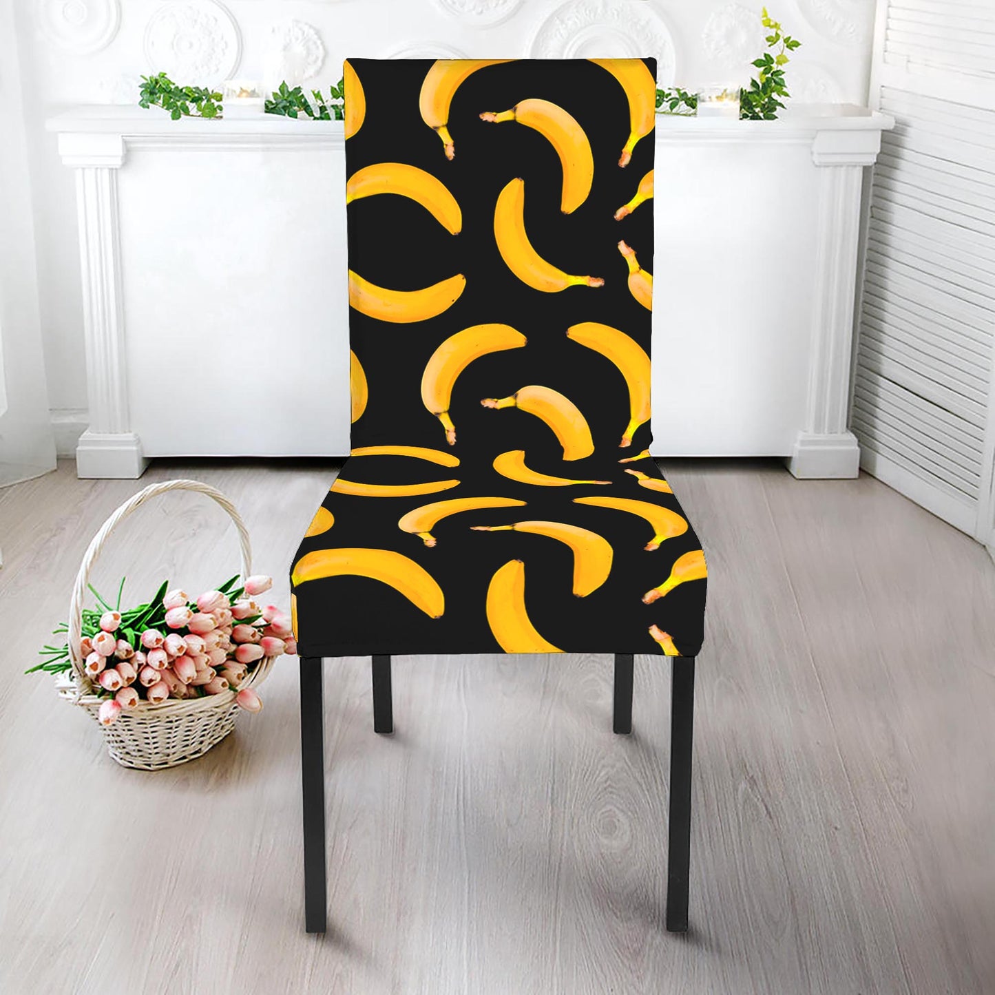 Black Banana Pattern Print Dining Chair Slipcover