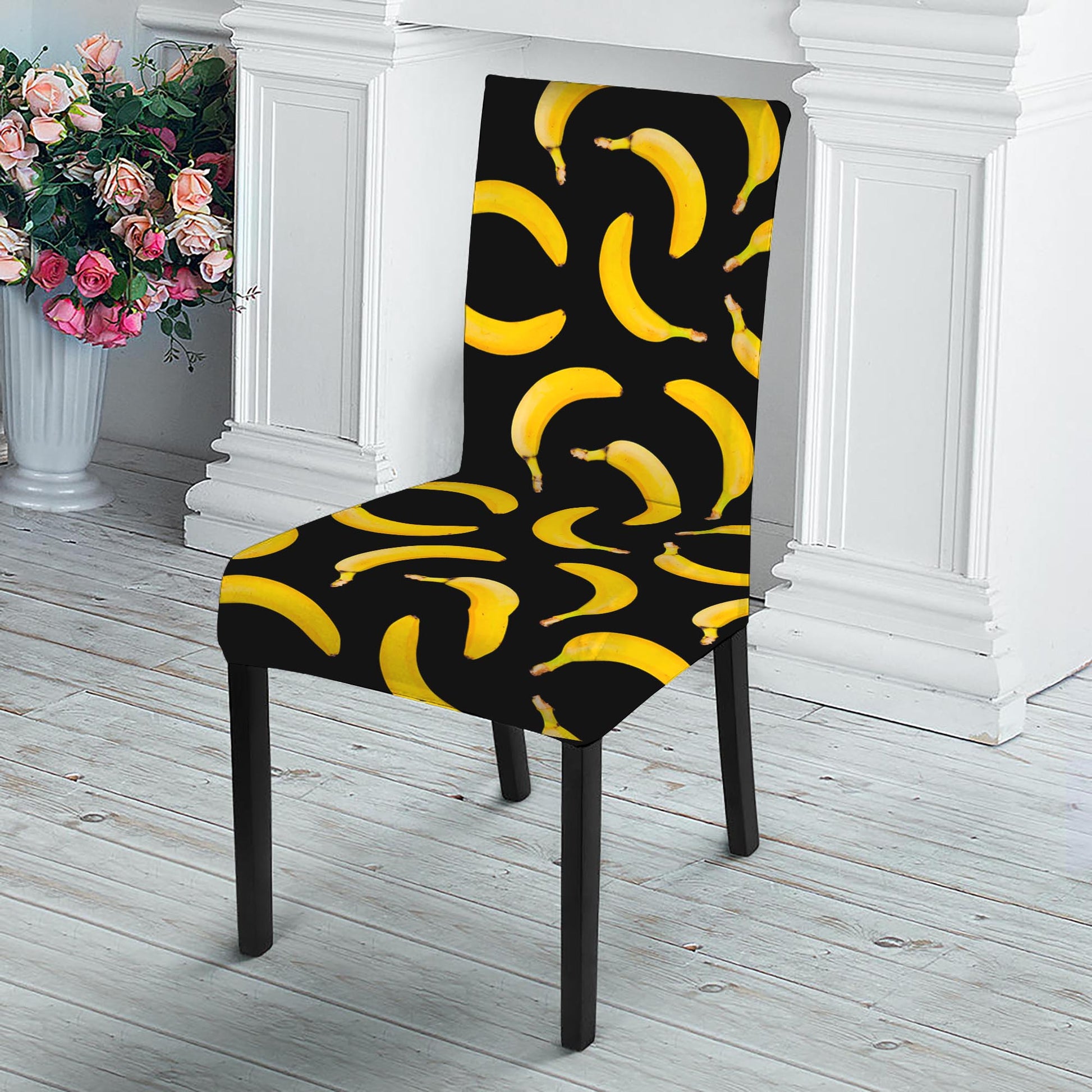 Black Banana Pattern Print Dining Chair Slipcover