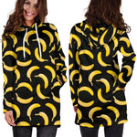 Black Banana Pattern Print Hoodie Dress GearFrost