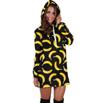 Black Banana Pattern Print Hoodie Dress GearFrost