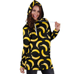 Black Banana Pattern Print Hoodie Dress GearFrost