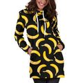 Black Banana Pattern Print Pullover Hoodie Dress