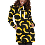 Black Banana Pattern Print Hoodie Dress GearFrost