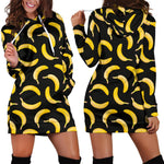 Black Banana Pattern Print Hoodie Dress GearFrost