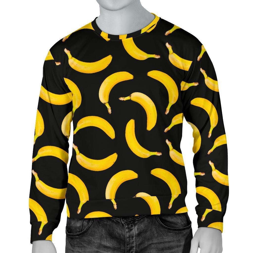 Black Banana Pattern Print Men's Crewneck Sweatshirt GearFrost