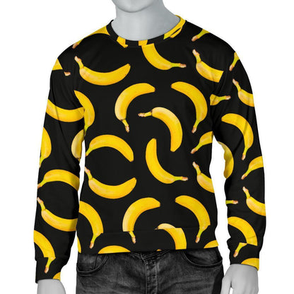 Black Banana Pattern Print Men's Crewneck Sweatshirt GearFrost