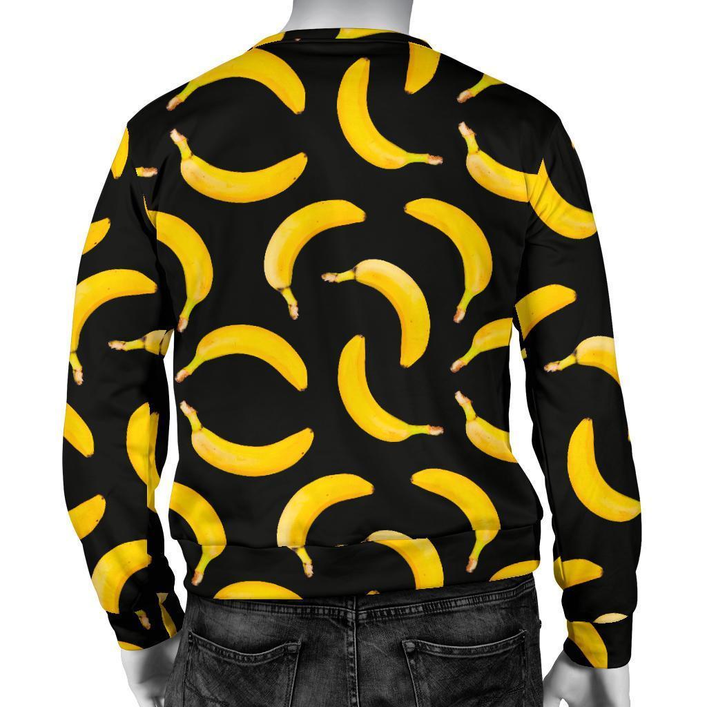 Black Banana Pattern Print Men's Crewneck Sweatshirt GearFrost