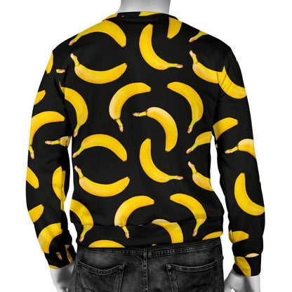 Black Banana Pattern Print Men's Crewneck Sweatshirt GearFrost