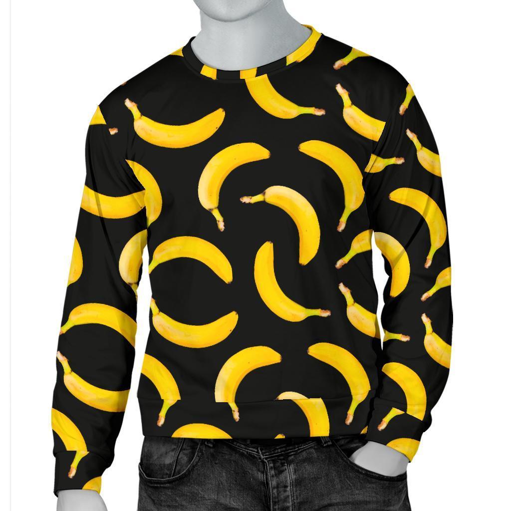 Black Banana Pattern Print Men's Crewneck Sweatshirt GearFrost