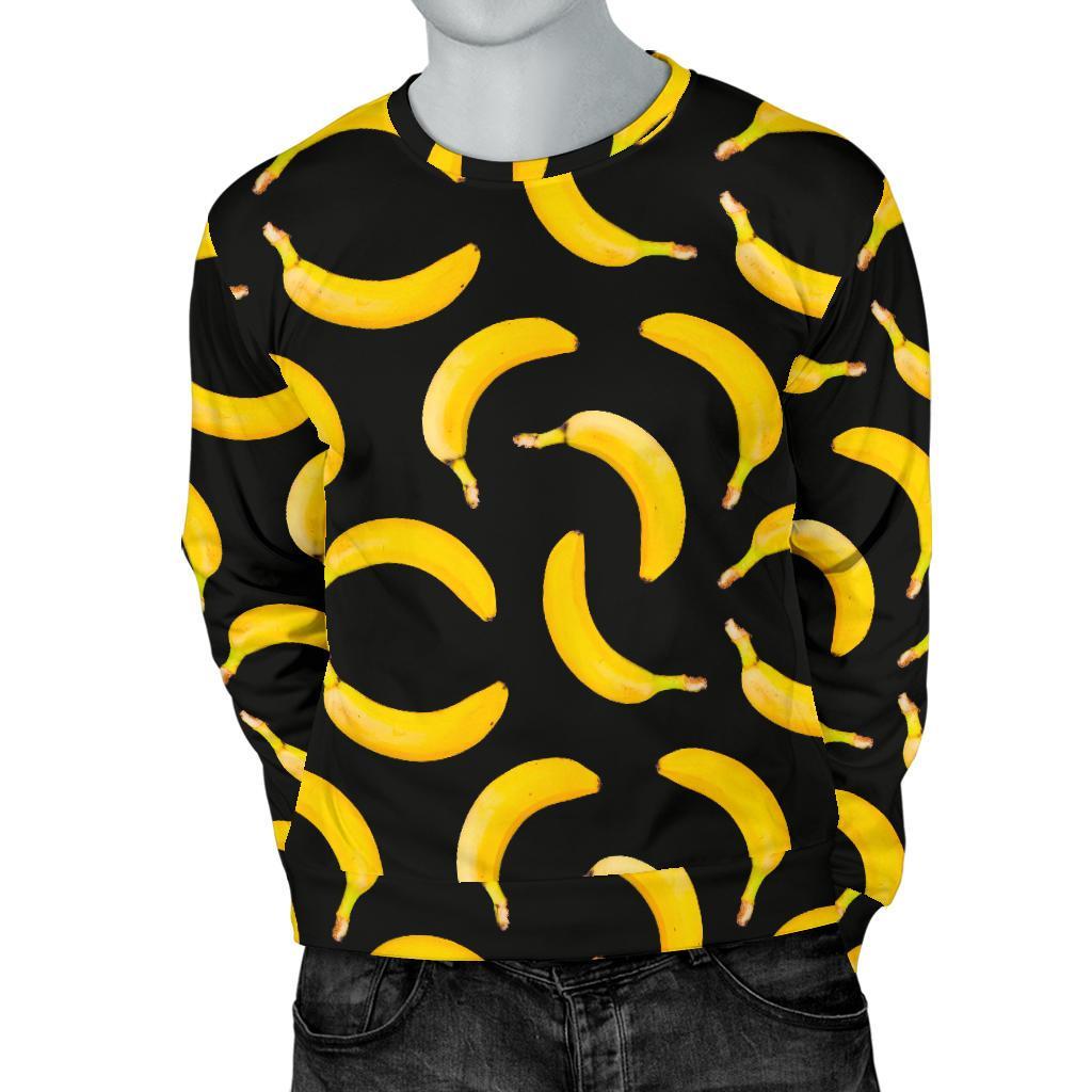 Black Banana Pattern Print Men's Crewneck Sweatshirt GearFrost