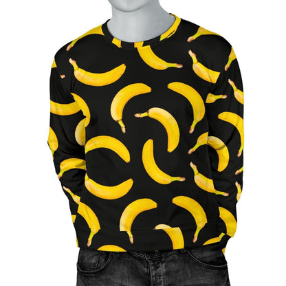 Black Banana Pattern Print Men's Crewneck Sweatshirt GearFrost