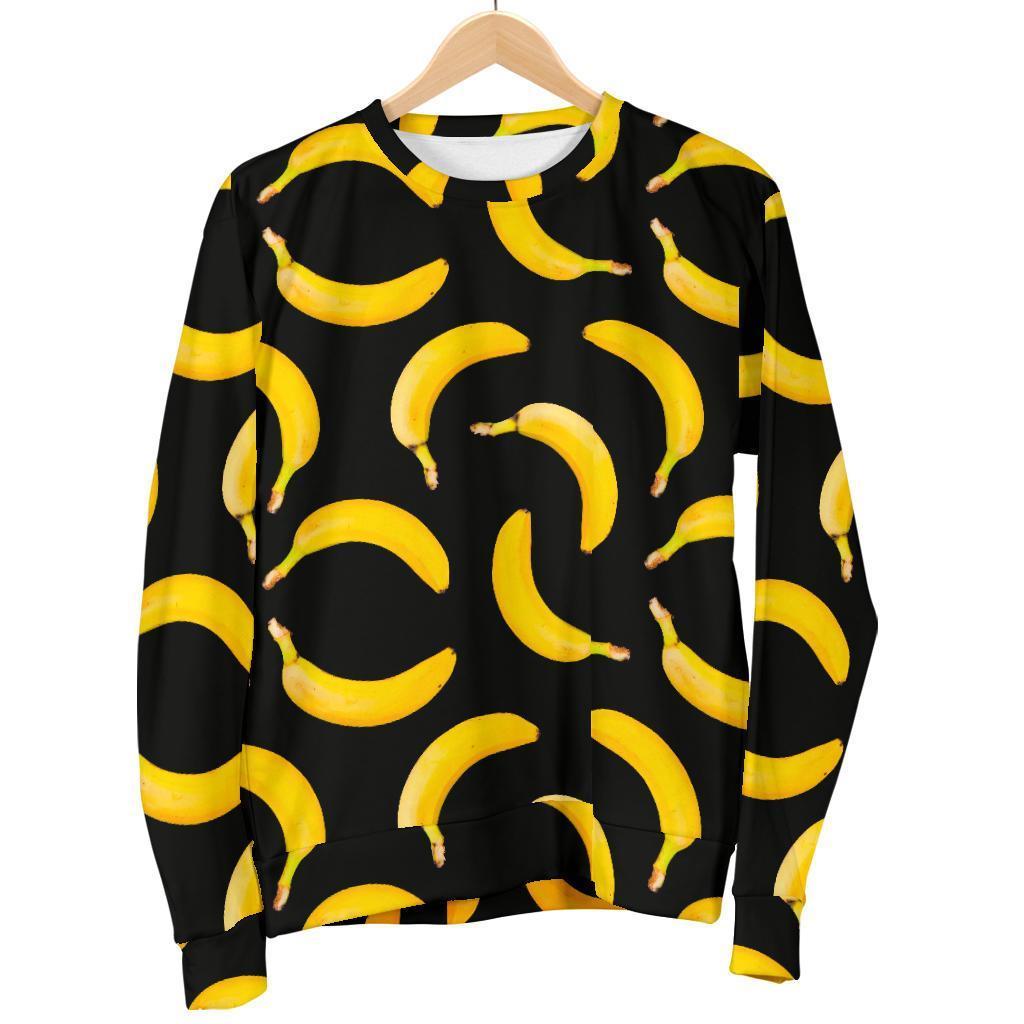 Black Banana Pattern Print Men's Crewneck Sweatshirt GearFrost