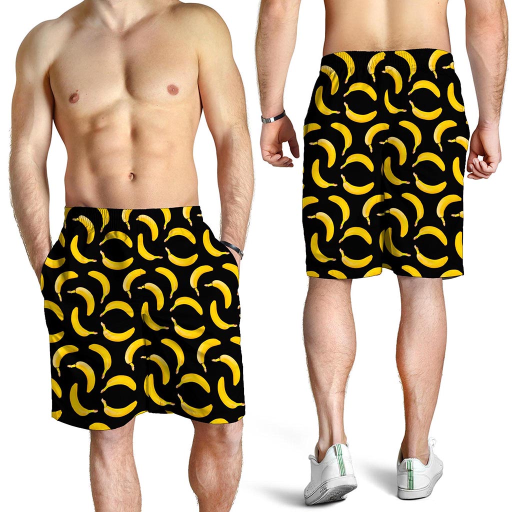 Black Banana Pattern Print Men's Shorts