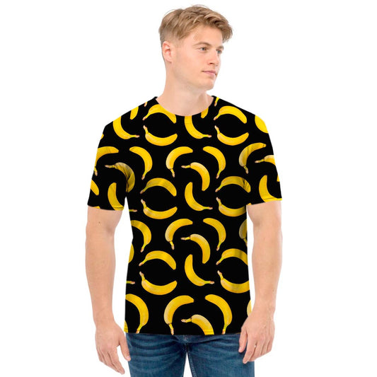 Black Banana Pattern Print Men's T-Shirt
