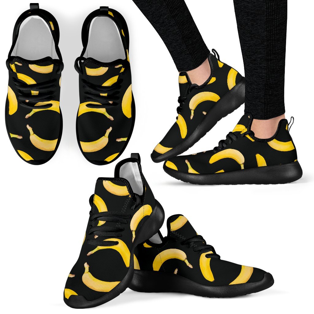 Black Banana Pattern Print Mesh Knit Shoes GearFrost
