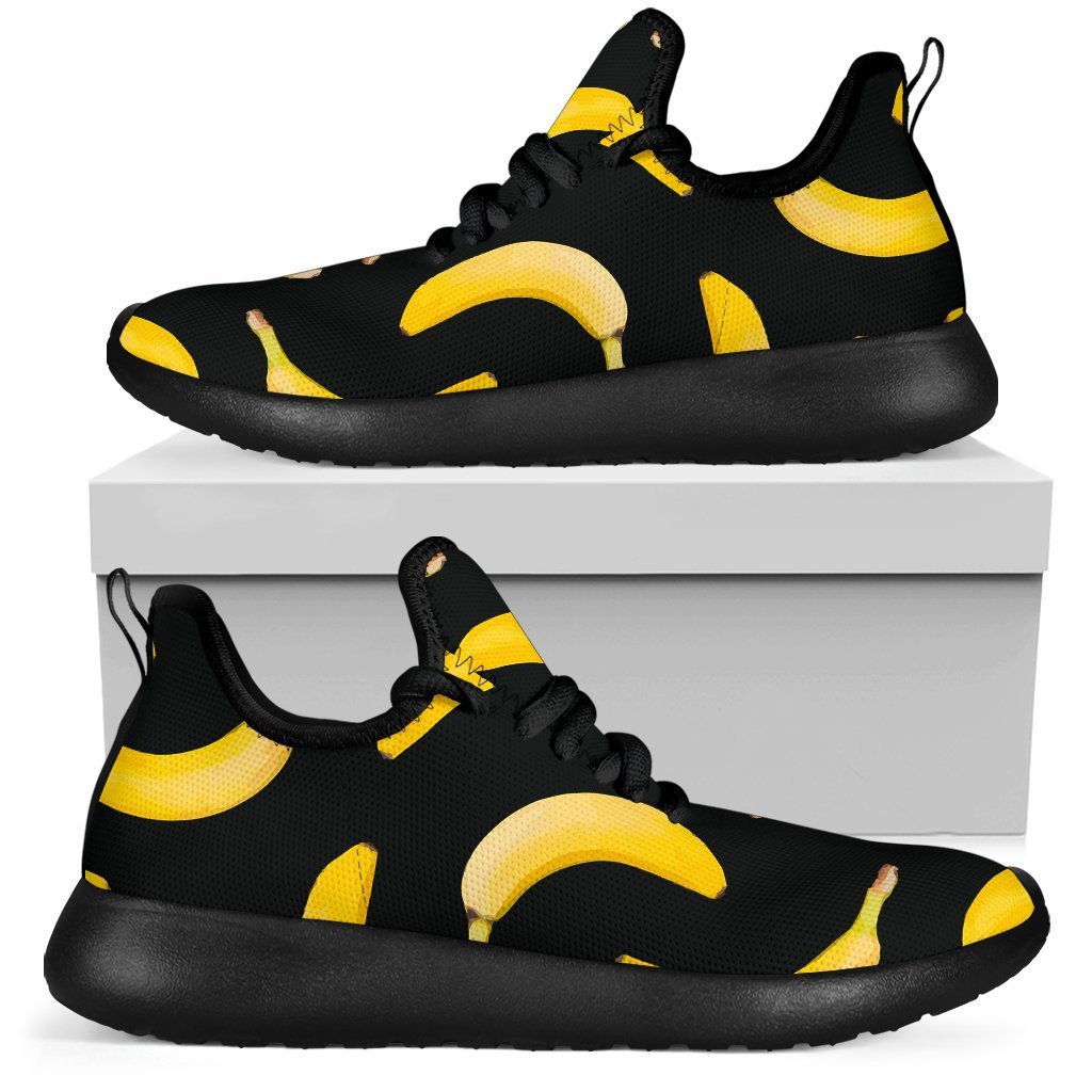 Black Banana Pattern Print Mesh Knit Shoes GearFrost