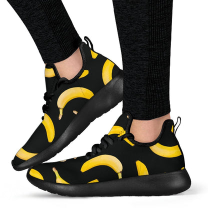 Black Banana Pattern Print Mesh Knit Shoes GearFrost