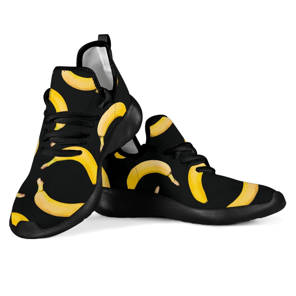 Black Banana Pattern Print Mesh Knit Shoes GearFrost