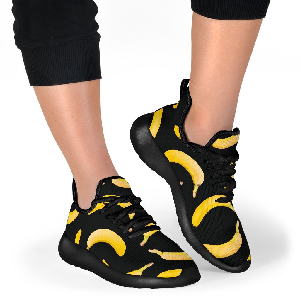 Black Banana Pattern Print Mesh Knit Shoes GearFrost