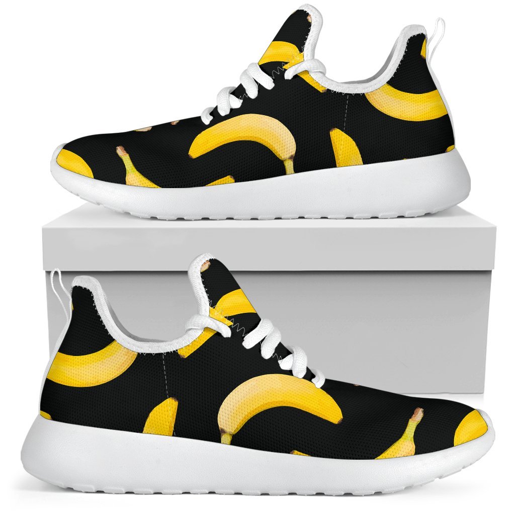 Black Banana Pattern Print Mesh Knit Shoes GearFrost