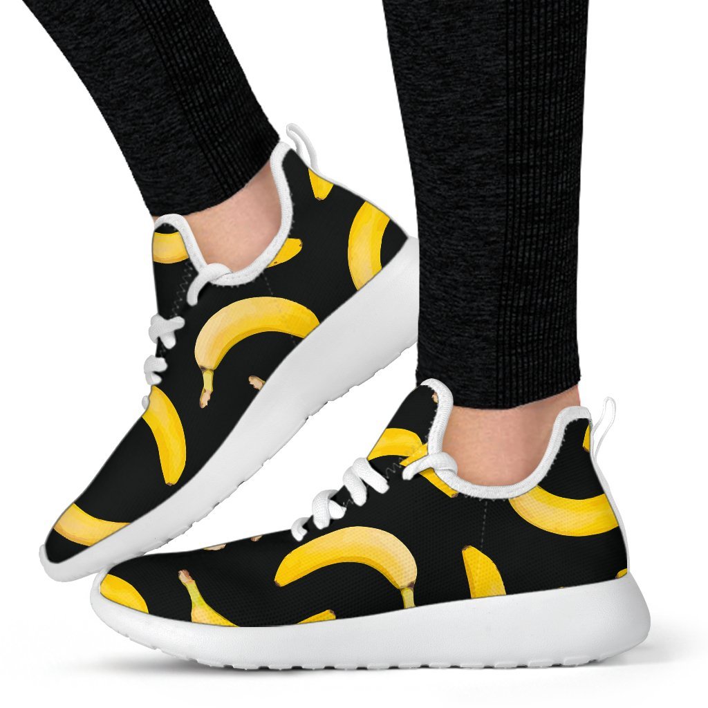 Black Banana Pattern Print Mesh Knit Shoes GearFrost