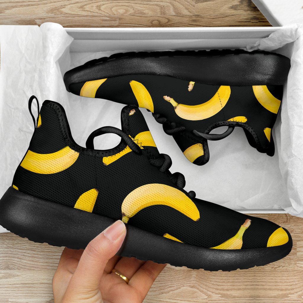Black Banana Pattern Print Mesh Knit Shoes GearFrost