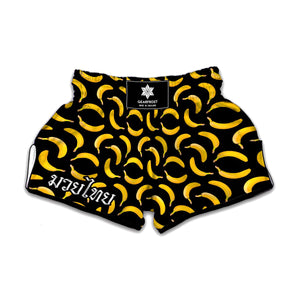 Black Banana Pattern Print Muay Thai Boxing Shorts