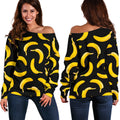 Black Banana Pattern Print Off The Shoulder Sweatshirt