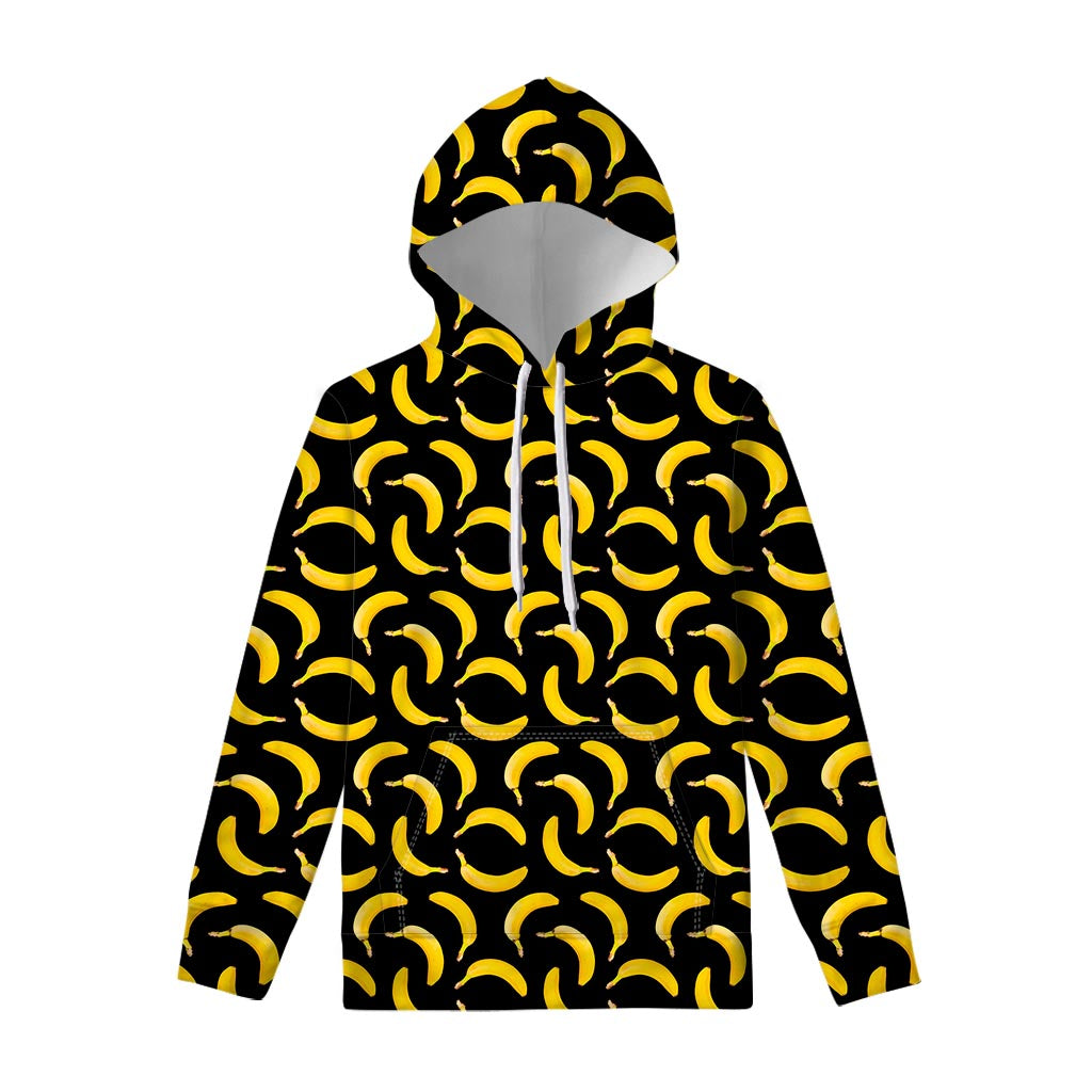 Black Banana Pattern Print Pullover Hoodie