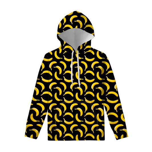 Black Banana Pattern Print Pullover Hoodie