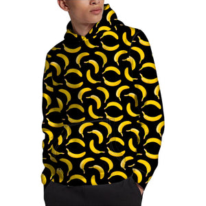 Black Banana Pattern Print Pullover Hoodie