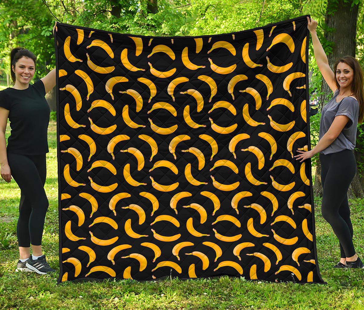 Black Banana Pattern Print Quilt