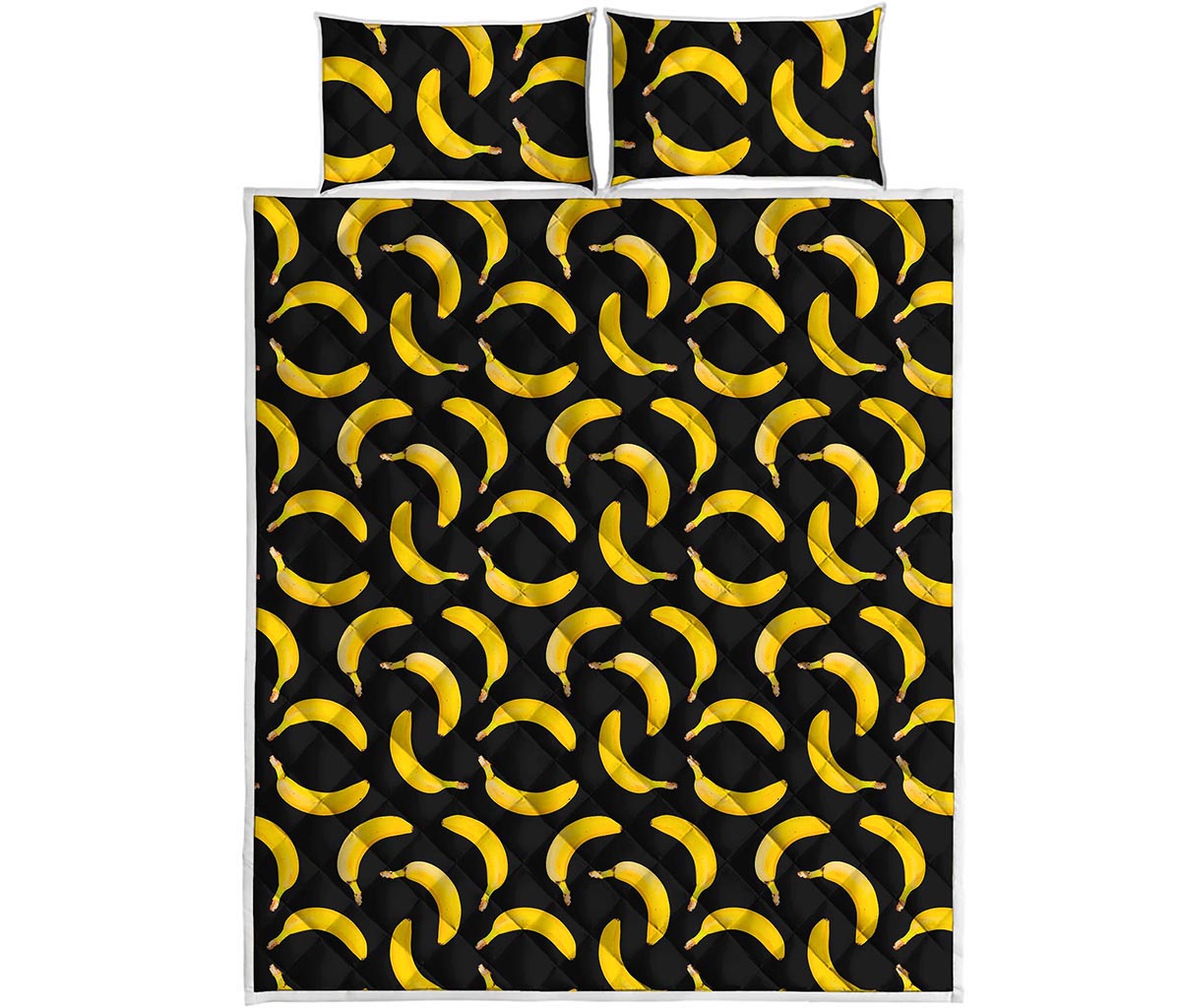 Black Banana Pattern Print Quilt Bed Set