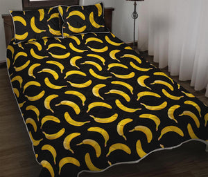 Black Banana Pattern Print Quilt Bed Set