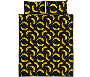 Black Banana Pattern Print Quilt Bed Set