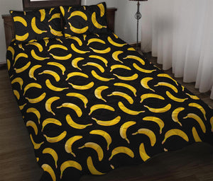 Black Banana Pattern Print Quilt Bed Set