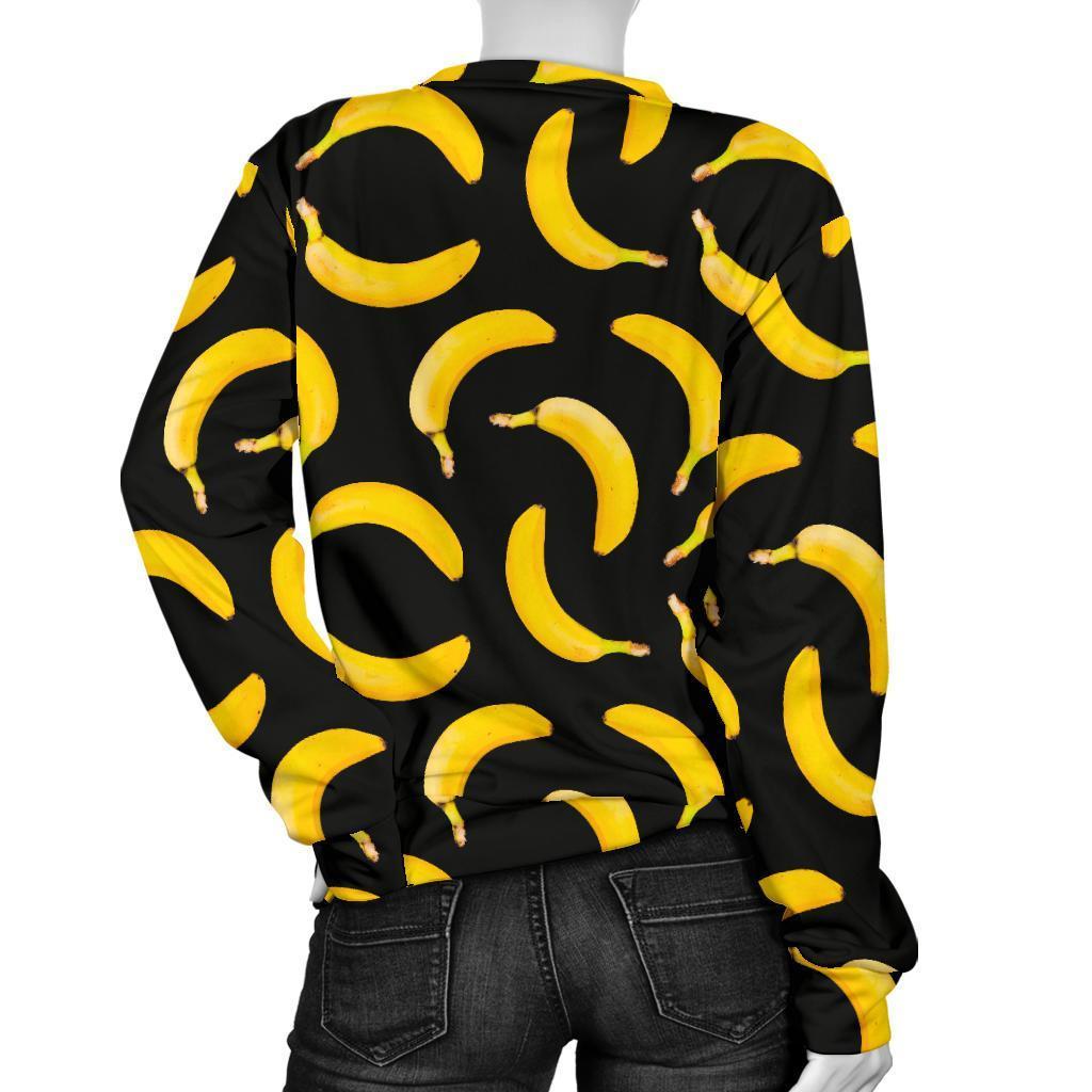 Black Banana Pattern Print Women's Crewneck Sweatshirt GearFrost