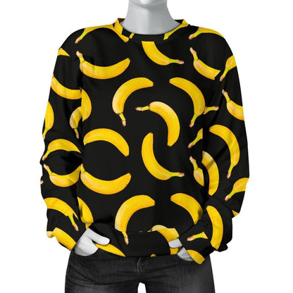 Black Banana Pattern Print Women's Crewneck Sweatshirt GearFrost