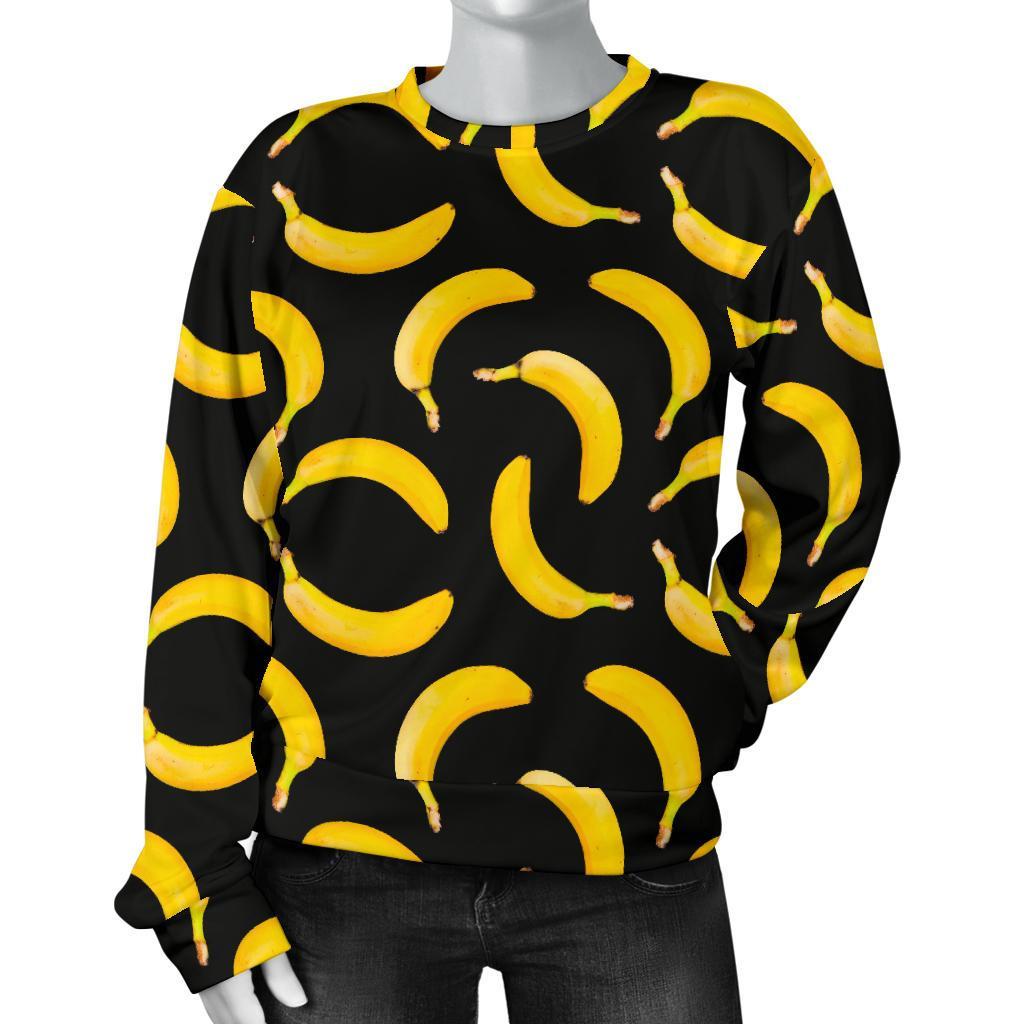 Black Banana Pattern Print Women's Crewneck Sweatshirt GearFrost