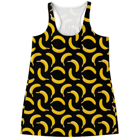 Black Banana Pattern Print Women's Racerback Tank Top