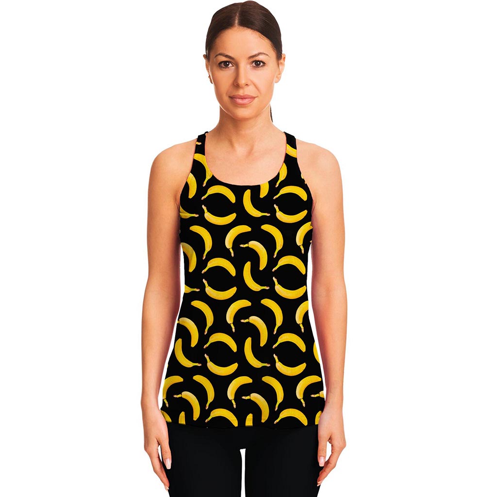 Black Banana Pattern Print Women's Racerback Tank Top