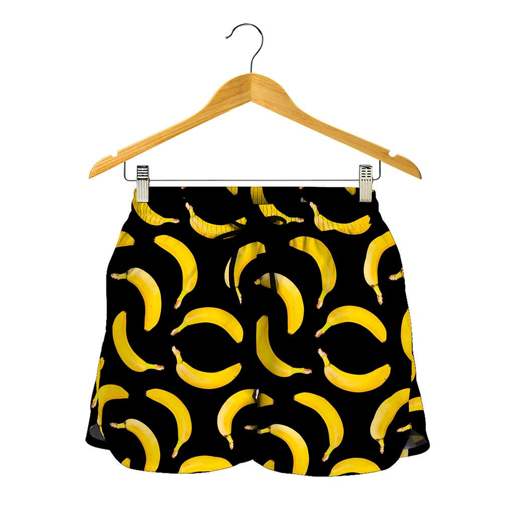 Black Banana Pattern Print Women's Shorts
