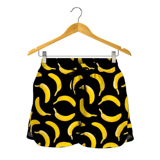 Black Banana Pattern Print Women's Shorts