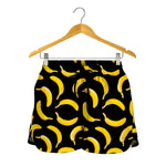 Black Banana Pattern Print Women's Shorts