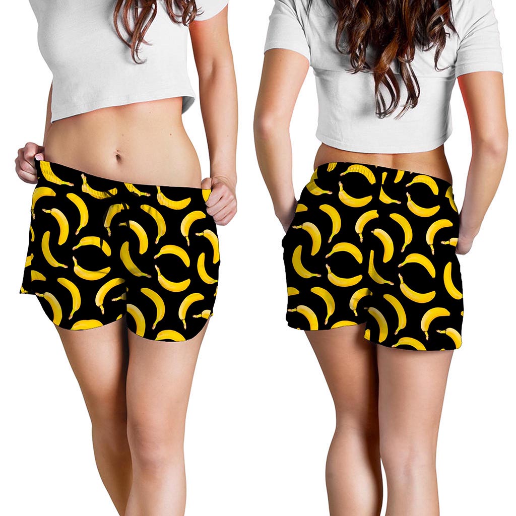 Black Banana Pattern Print Women's Shorts