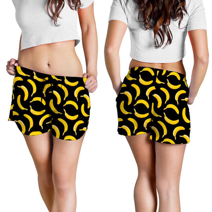 Black Banana Pattern Print Women's Shorts