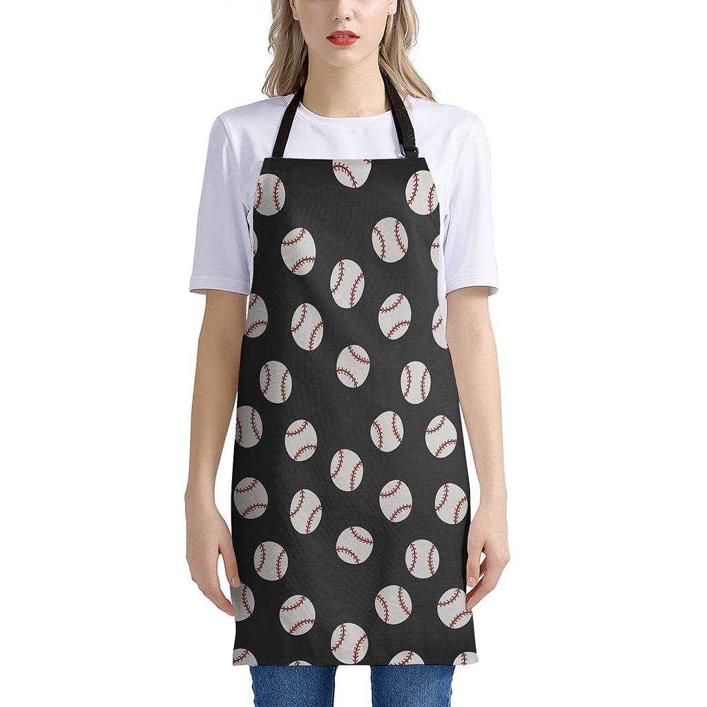 Black Baseball Pattern Print Apron