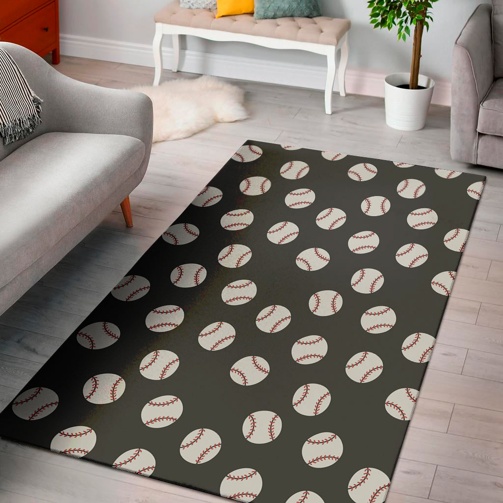 Black Baseball Pattern Print Area Rug