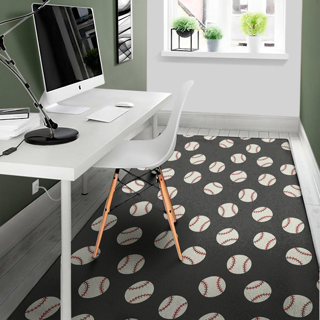 Black Baseball Pattern Print Area Rug